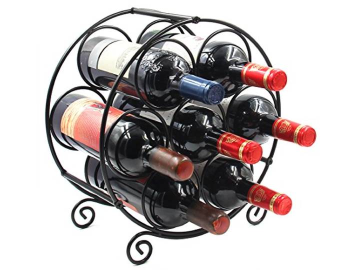 PAG 7 Flasche Freistehend Weinregal für Den Tisch,Robuste Metall Wine Rack,Wein Flaschenregal Aufbewahrungy Halter für Keller, Schrank & Speisekammer, Schwarz ﻿