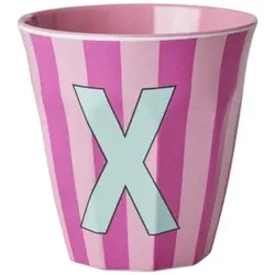 RICE Melamin Buchstabenbecher gestreift, X, rosa