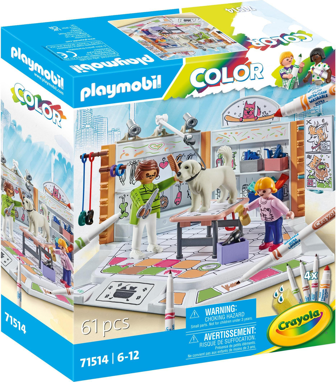 Playmobil Color 71514 Grooming Salon met Crayola kleurpotloden voor het tekenen op figuren, 61 stuks
