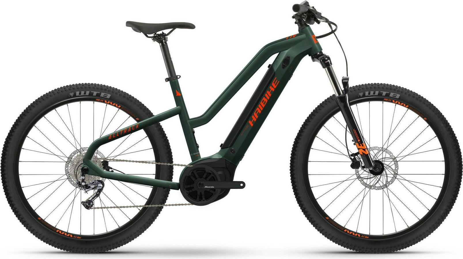 Haibike ALLTRACK olive/orange matt 27,5" 500 Wh Trapez E-MTB Hardtail in Dunkelgrün