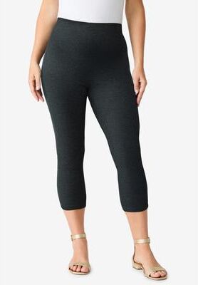 Plus Size Women's Plus Size Essential Stretch Capri Legging by Roaman's in Heather Charcoal (Size 22/24) Activewear Workout Yoga Pants