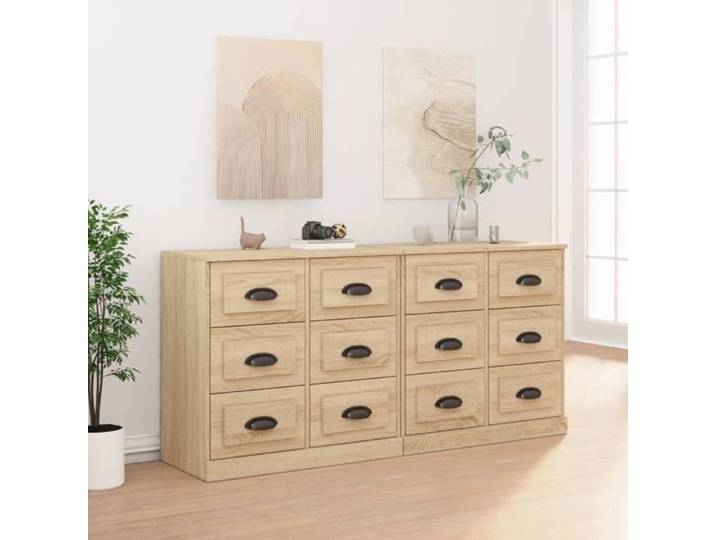 Buffet Lot 2 Chêne Sonoma Bois Meuble Rangement Design 80x35x90cm Salle