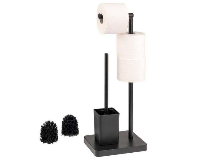 eluno Stand-Wc-Garnitur, schwarz, Schwarz, Metall, 18x57x23 cm, Badezimmer, WC Ausstattung, WC-Bürsten