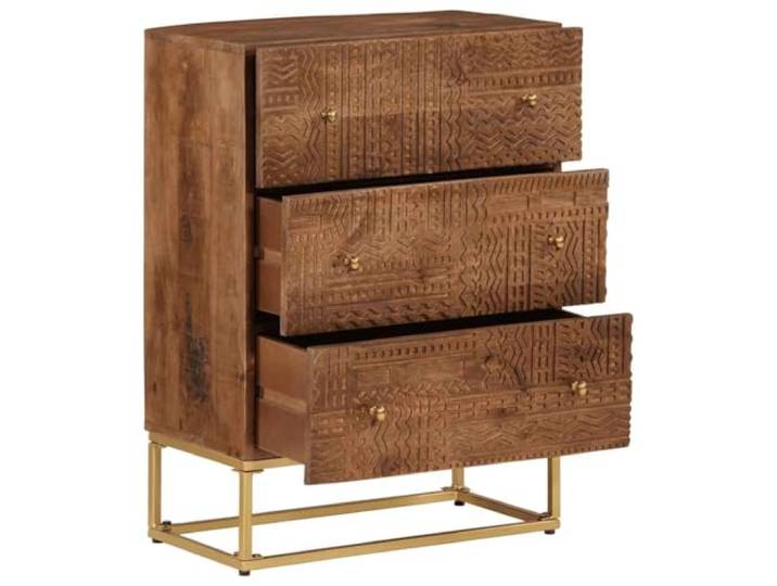 SKTQYQO Kommode 55 x 30 x 76 cm aus massivem Mangoholz und Eisen Zeitloses Design, Holzmaserung, Beine aus Eisen, stabile Ebene, Stauraum, Befestigungsvorrichtung