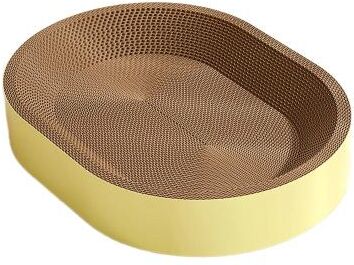 Inspire Select Oval Corrugated Cat Scratcher Lounge Bed Cardboard Scratch Pad Nest & Furniture Protector For Cats yellow m