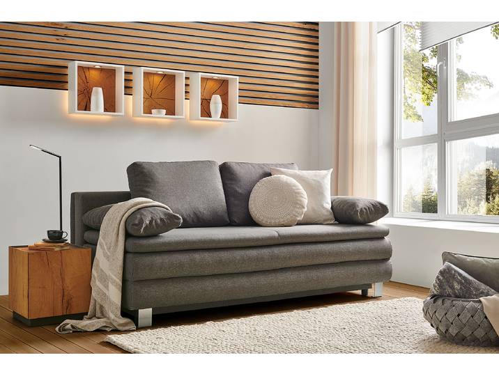 Boxspring-Schlafsofa Buchun Grau Webstoff 202 x 96 x 105cm mit Schlaffunktion Modern