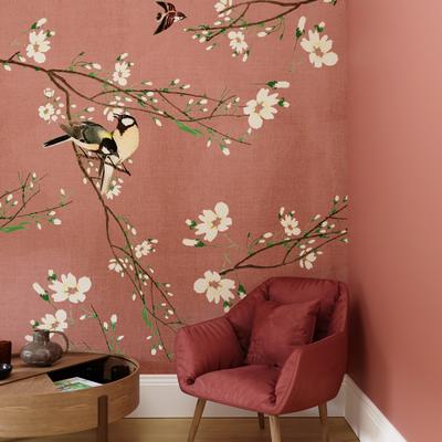 Fototapete SUPERFRESCO EASY "Vögel & Blüten", rosa, H:2,8m L:2,8m, Vlies, Tapeten, Design Tapeten