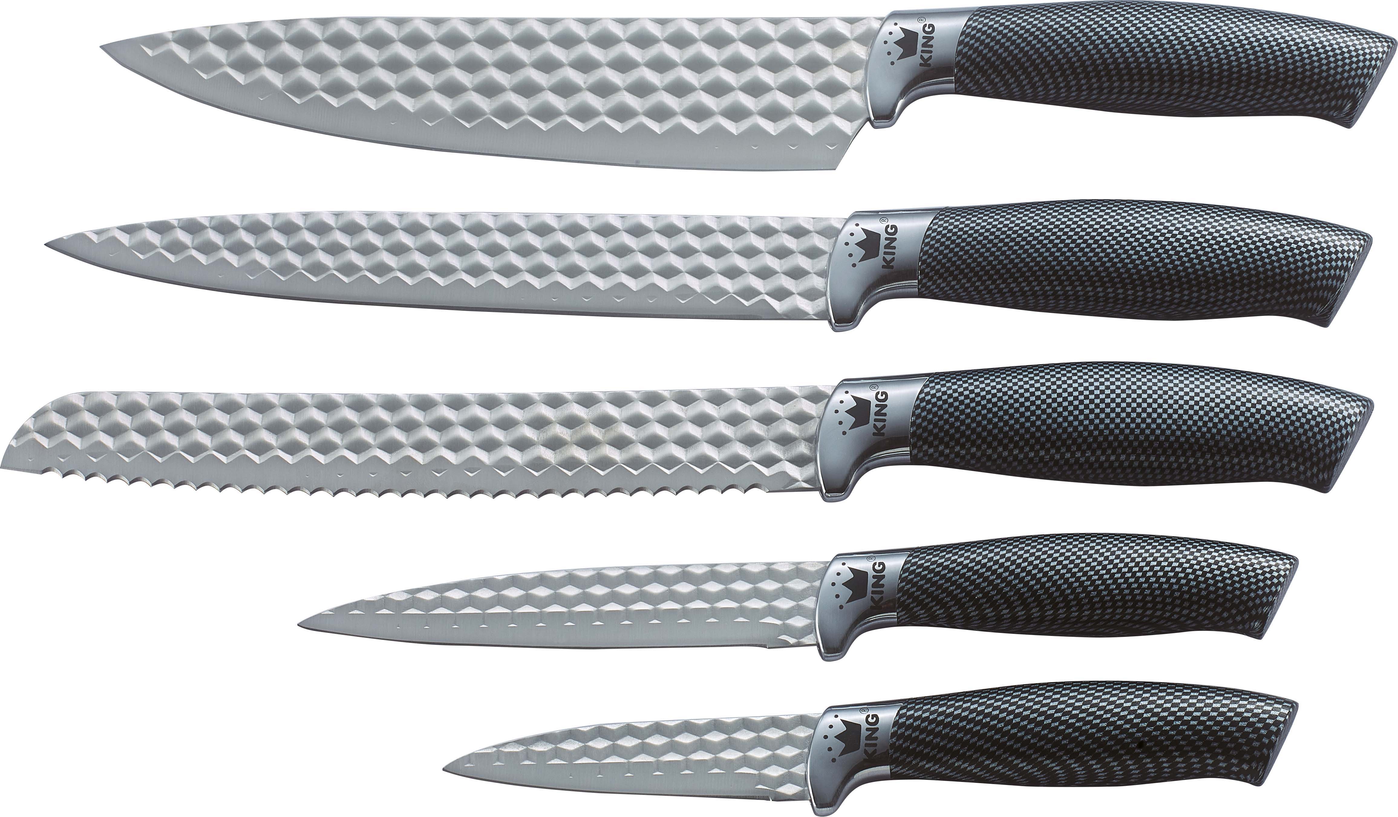 Messerblock KING "Carbon Diamond", silber (edelstahlfarben), Messerblöcke, Messerblock, Klingen mit Rautenstruktur