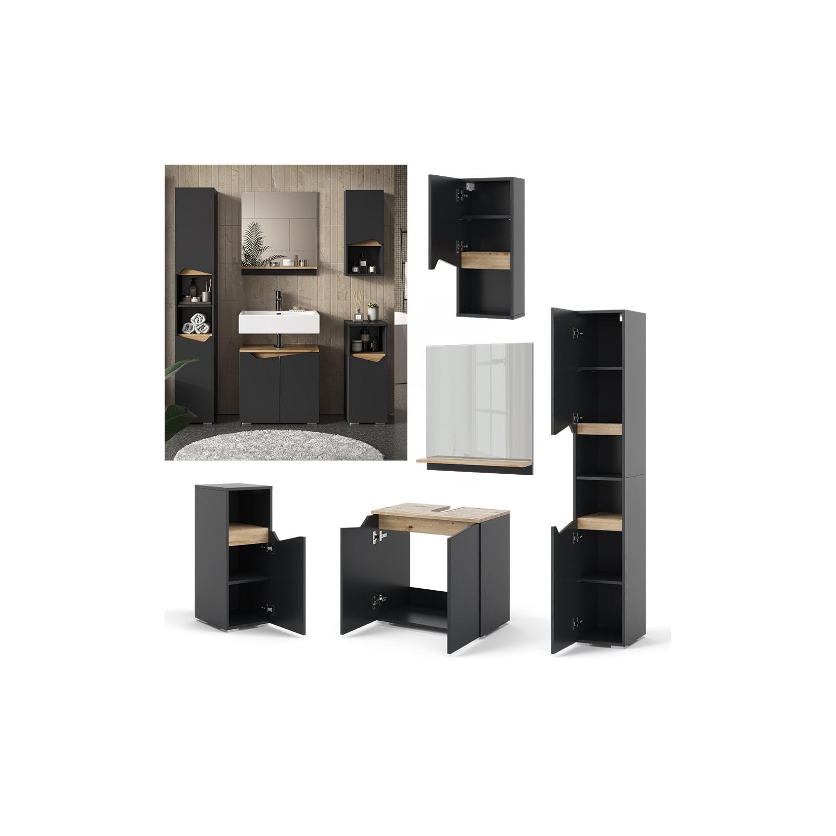 Vicco Badmöbel-Set Marelle Anthrazit Eiche 5 Teile