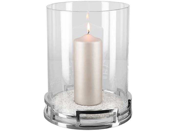 Windlicht FINK HOMMAGE, Weihnachtsdeko , silber (silberfarben), Ø:23cm, Edelstahl, Glas, Kerzenhalter, Windlicht, aus Edelstahl