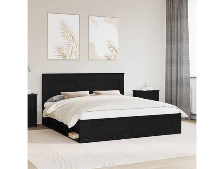 WDGJJFECNMUEHI Massives Kiefernholz Modernes Design 200x200 cm Schwarz Bettrahmen Schwarz 200x200 cm Massives Kiefernholz Bettgestell mit Kopfteil Lattenrost Stabil Schlafzimmer Möbel Kaiserbett