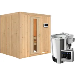 Karibu Sauna Daria - 68 mm Systemsauna - 230 Volt Plug & Play-3,6kW Plug&Play Bio-Kombiofen externer Steuerung Easy-Ohne Dachkranz- Isolierte Saunatür
