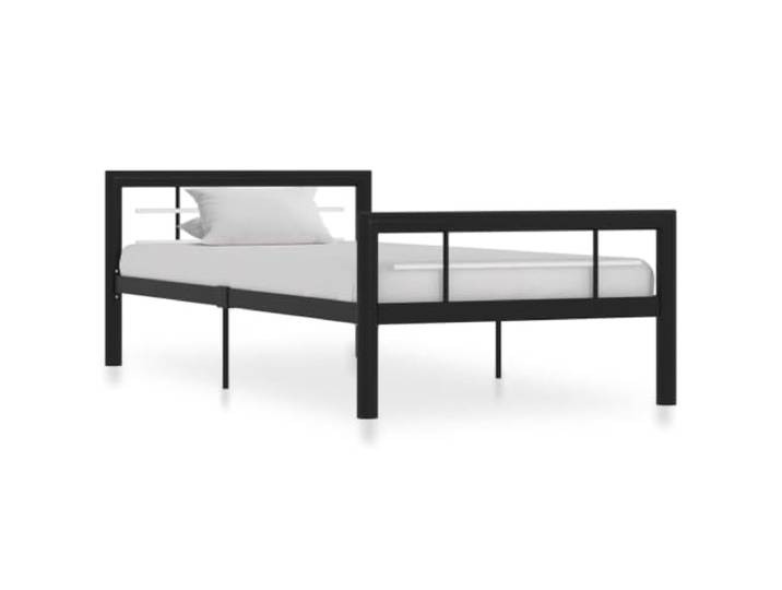 RJPLMFV Bettgestell, Metall, 90 x 200 cm, Schwarz und Weiß Lattenrost inklusive, stabile Konstruktion, einfach zu montieren, ohne Matratze