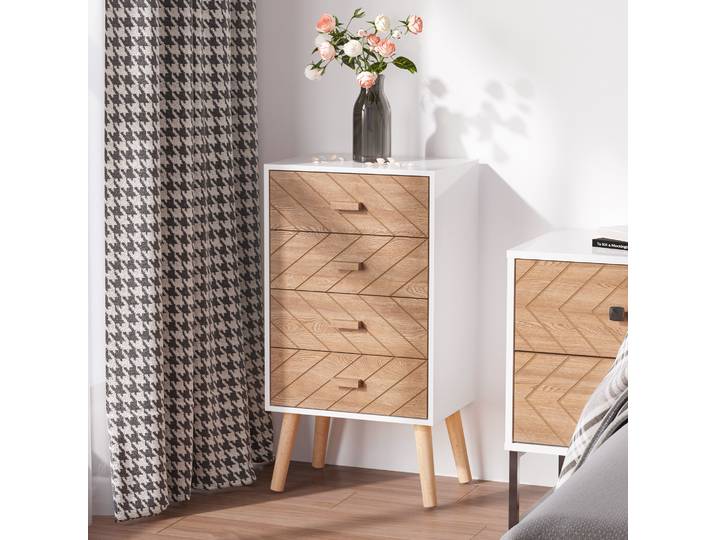 HOMCOM Table de Chevet 4 Tiroirs Bois Scandinave 40x30cm
