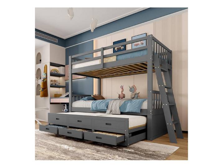 LuxusKollektion Etagenbett Etagenbett 90x200 Hausbett mit Rollbett grau (1-St)