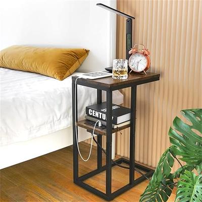 No C Shaped End Table with Charging Station