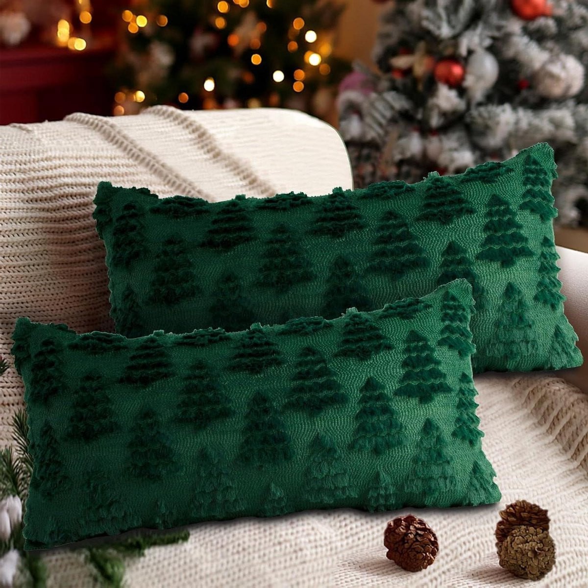 Groene decoratieve kerstkussenslopen van zachte pluche stof - 40 x 60 cm