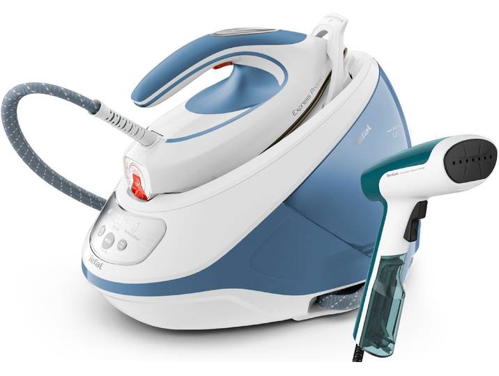 TEFAL Dampfbügelstation Express Protect, 2800 Watt, Eco Mode , blau (weiß, hellblau), Dampfbügelstationen, Dampfstoß: 520 g/Min, Anti-Kalk-System für dauerhafte Leistung, SV9202, Dampfbügelstation, Topseller