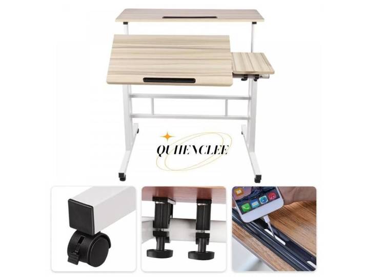 Bureau d'ordinateur - Inclinable - Pour lire écrire ou dessiner - Erable blanc - 80*60*67-115cm- QUIIENCLEE