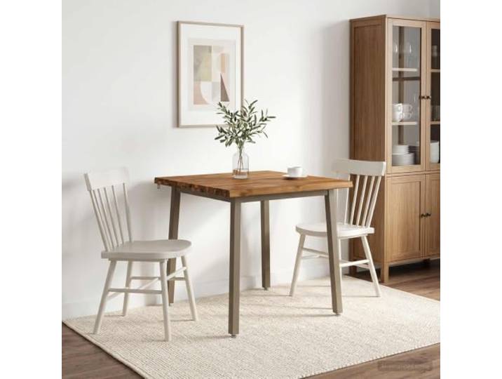 Esstisch Massivholz Akazie 90x90x75 cm Natur und Kaffee Quadratisch Verzinkte Stahlbeine,-Rutsch-Zubehör,Innenbereich,Esszimmer,Wohnzimmer,klare Linien