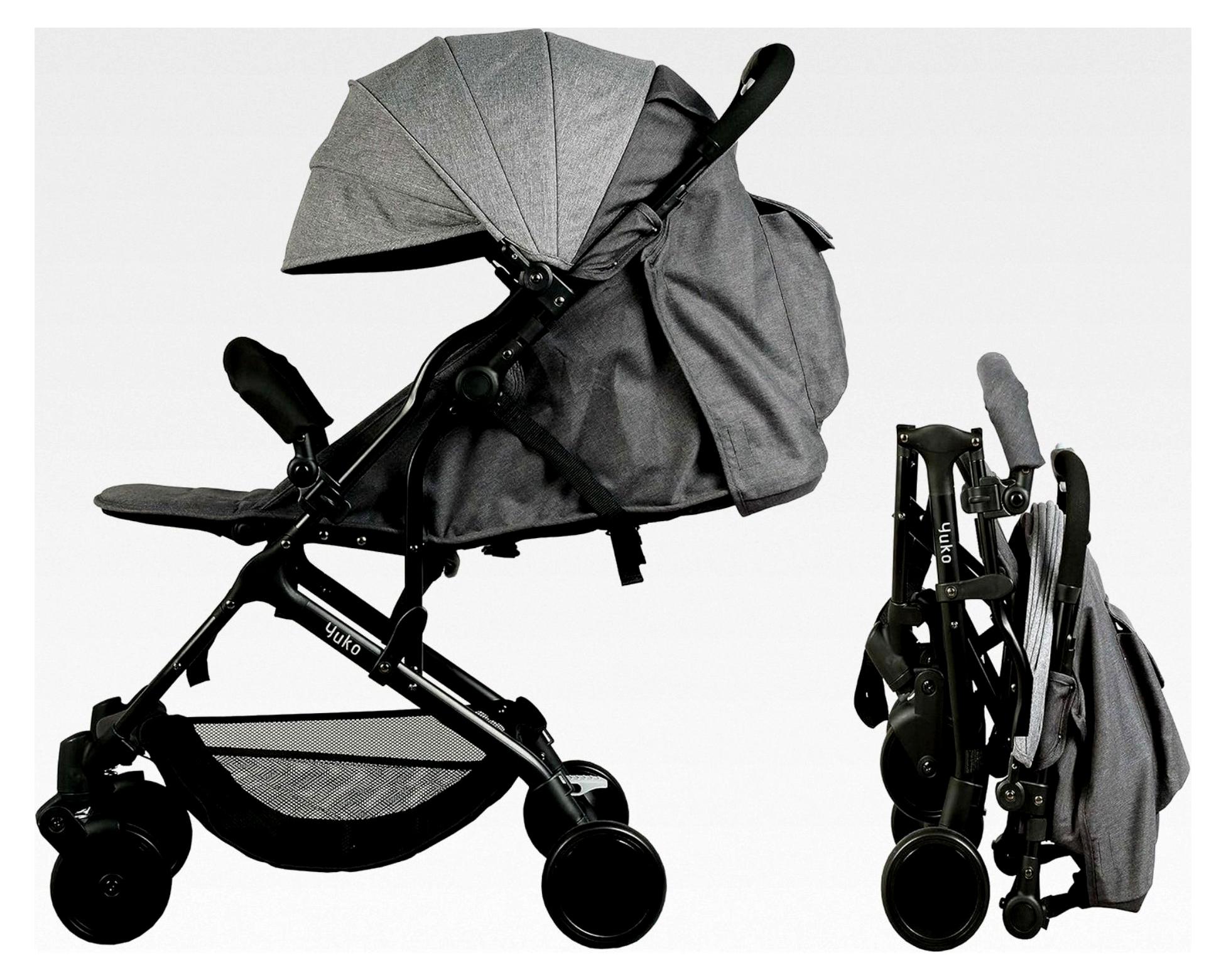 YUKO² kompakter Buggy, ab Geburt, einhändig faltbar, Geländer, recyceltes Polyestergewebe, Grau meliert, Eco