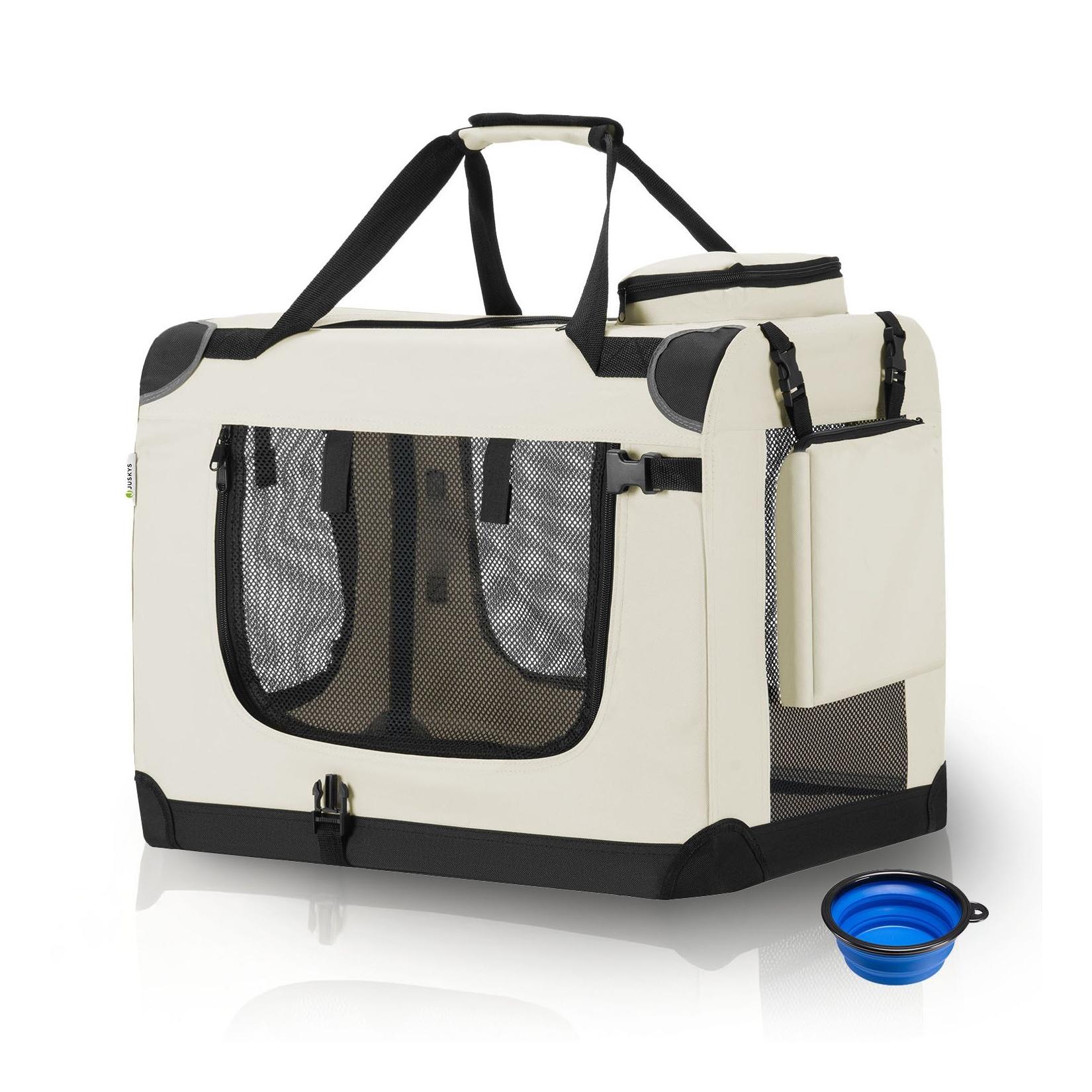 Juskys Hundetransportbox Lassie S (beige) faltbar mit Decke - 34x50x36 cm Hundetasche Hundebox
