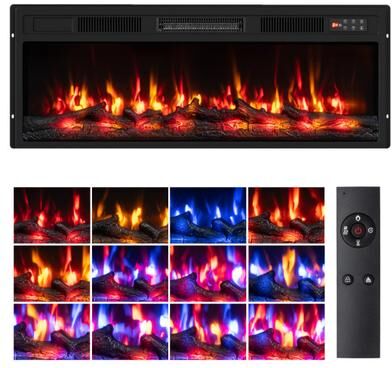 "Costway 750/1500W Electric Fireplace Insert with Low Noise and Remote Control-36"""