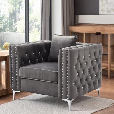 "40"" Velvet Lounge Chair with Track Arms and Simple Assembly"