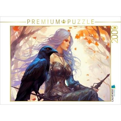 CALVENDO Puzzle Eine Waldhexe mit ihrem Raben | 2000 Teile Lege-Größe 90x67cm Foto-Puzzle für glückliche Stunden