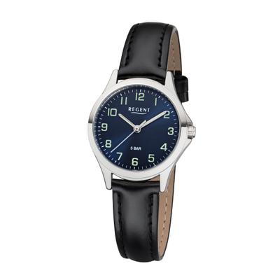 Quarzuhr REGENT, schwarz (schwarz, blau, blau), Armbanduhren, Damen, edelstahlfarben, Quarzuhr, Armbanduhr, Damenuhr, analog