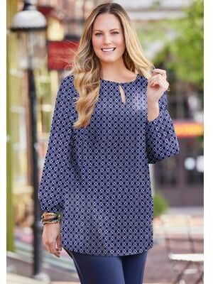 Plus Size Women's Liz&Me® Keyhole Top by Liz&Me By Catherines in Navy Geo (Size 2X)