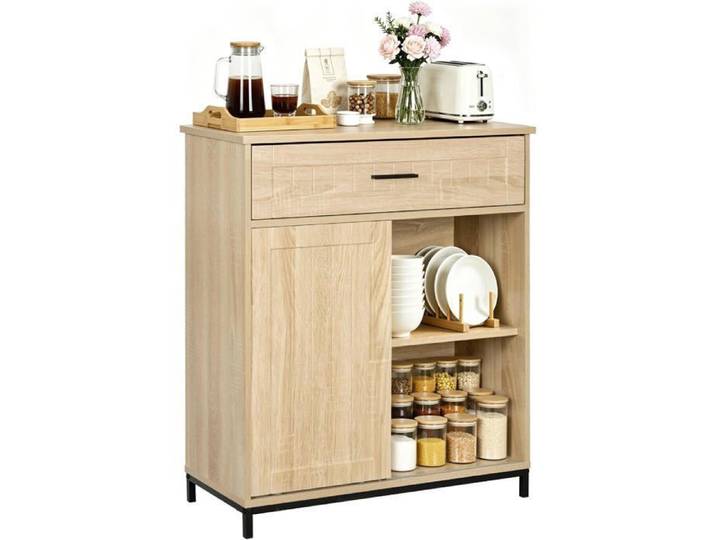 Buffet Cuisine WOLTU Meuble Cuisine Rangement 70x30x80.2 cm Bois d'Ingénierie Métal Chêne Clair