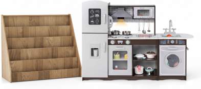 Costway Kids Toy Storage & Pretend Play Kitchen Bundle