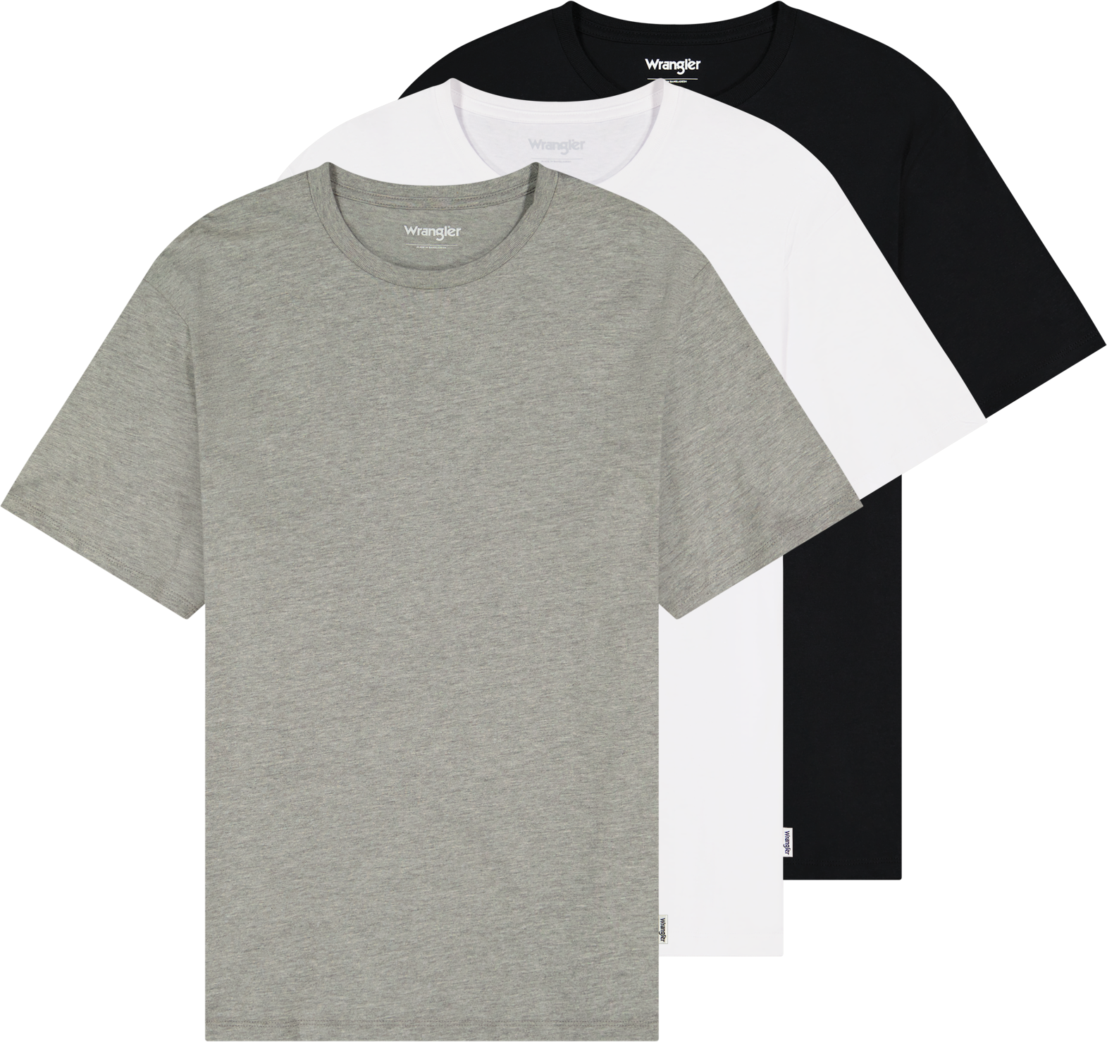 T-Shirt WRANGLER "3 PACK T EE", Herren, Gr. S, weiss (weiß grau schwarz), Jersey, Obermaterial: 100% Baumwolle, unifarben, regular fit taillenbedeckt, Rundhals, Shirts T-Shirt weiß grau schwarz S