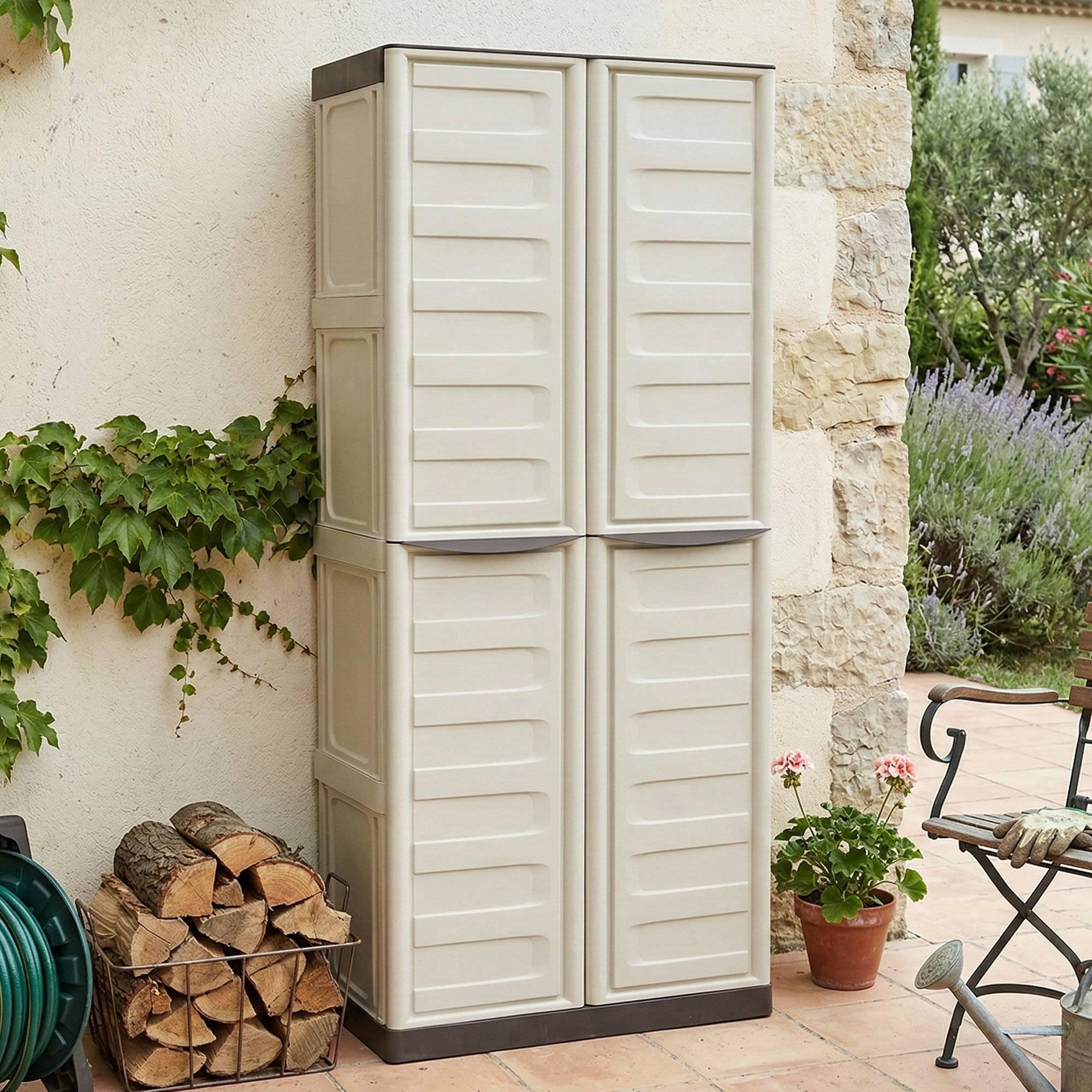 Dmora Außenschrank Marchin 70x39x165h cm Beige 3 Böden 2 Türen