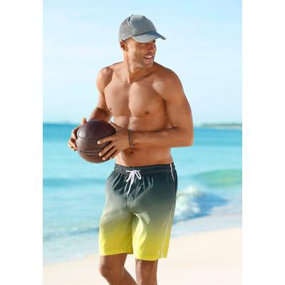 Badeshorts BUFFALO, Herren, Gr. M (50), N-Gr, grau (grau, gelb), Microfaser, Microfaser, Polyester, Farbverlauf, bedruckt, Badehosen Badeshorts, mit Farbverlauf