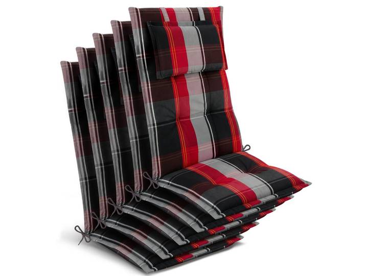 Beautissu Hochlehner Highlux HL 120x52x7cm Schwarz-Rot-Weiß-Kariert (5tlg), 52x120 cm, Gartenmöbel, Gartenpolster & Auflagen, Liegenauflagen