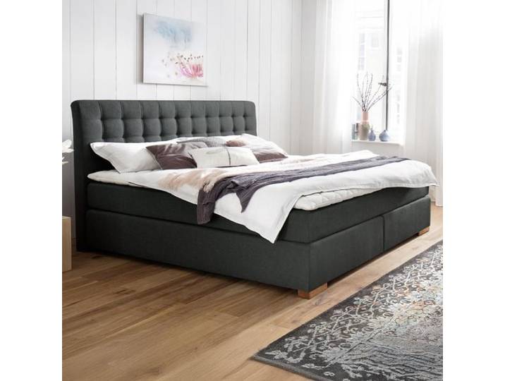 Boxspringbett Matai Webstoff 140x200cm Bonellfederkern-Box Härtegrad: H2/H3 Dunkelgrau klassischer Stil