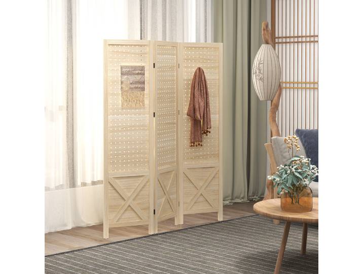 HOMCOM Paravent Bois 3 Panneaux Séparateur Pliant Naturel