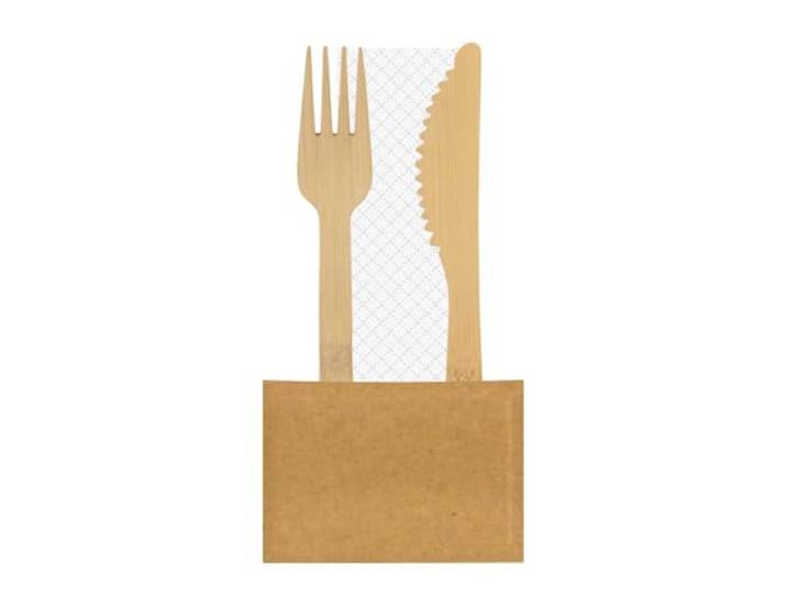 500 Stück Byò Byò Bestecksets Double Bambus, Box, braun, L: 16,5 cm, Einwegbesteck Set, Einweggeschirr Set aus Holz, Einwegbesteck, Holzbesteck, Einweg Gabel