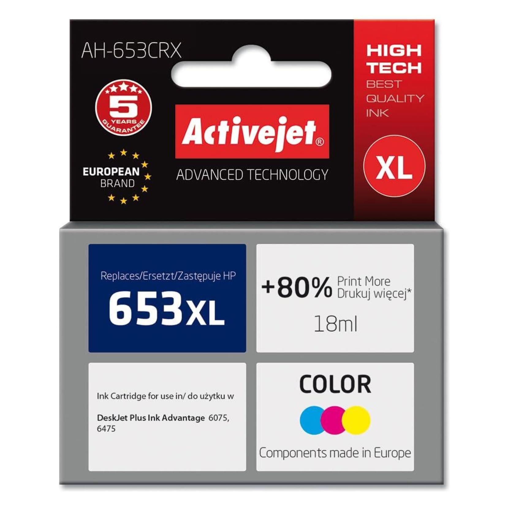 Activejet AH-653CRX Tintenpatrone (Ersatz für HP 652 F6V24AE Prämie farbe) (C, M, Y) (AH-653CRX)