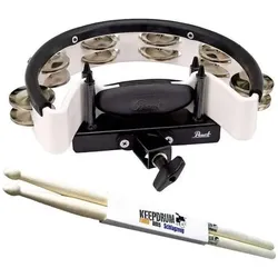 Pearl PTM-10SHX Tamburin mit Halterung mitDrumsticks (Perkussion), Perkussion, Weiss