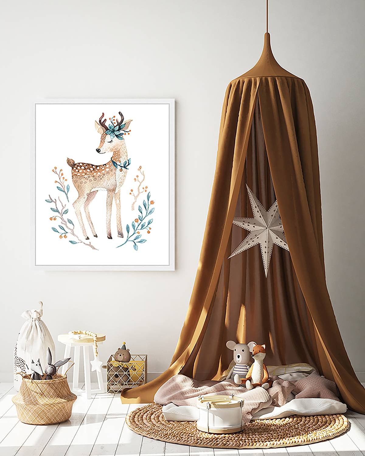 home24 Cute Deer Wanddecoratie in meerdere kleuren, 53 x 63 cm