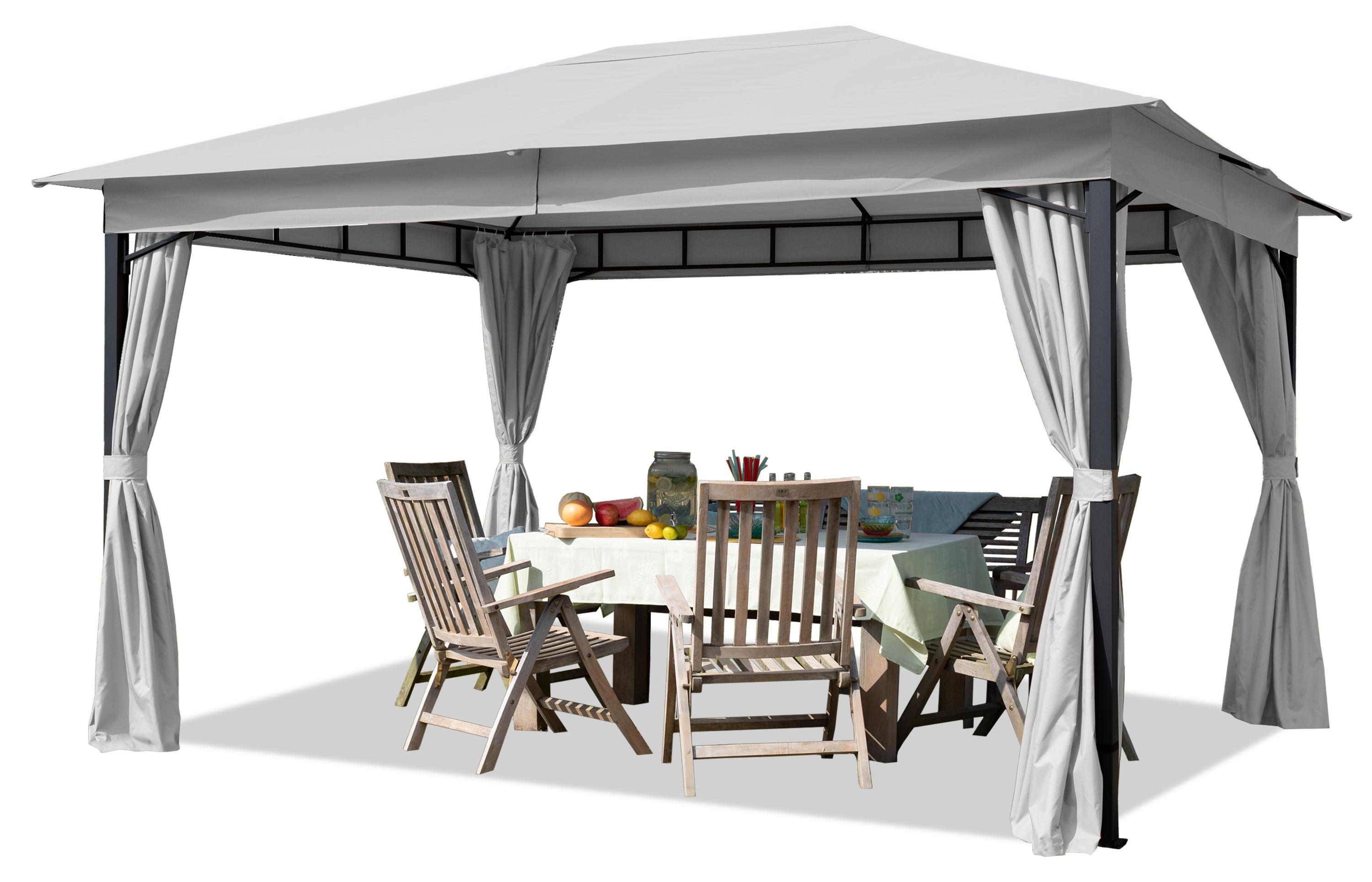 Gartenpavillon 3x4 m ca. 180g/m² Dachplane wasserdicht Pavillon mit 4 Seitenteilen grau