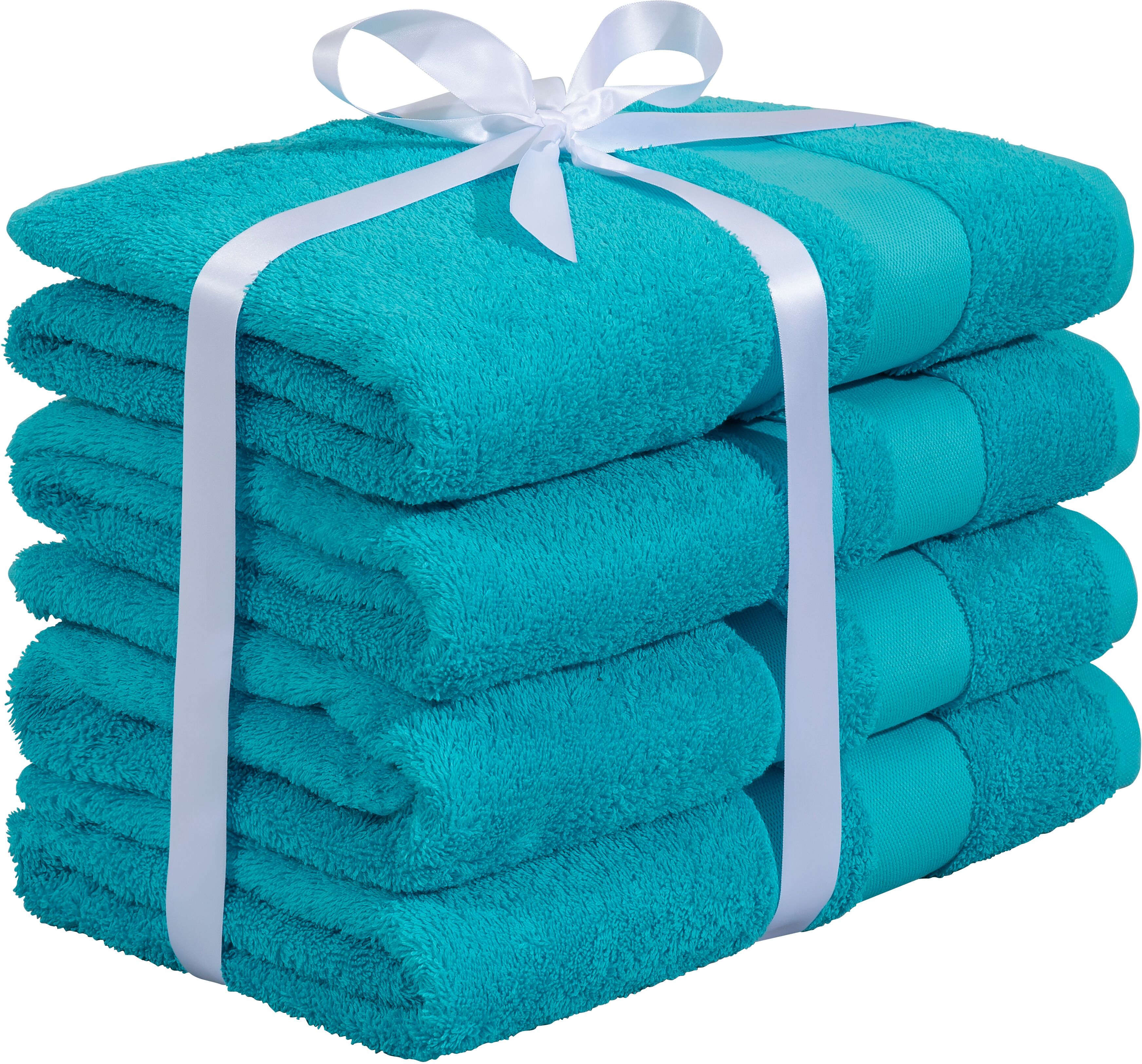 Duschtücher GOODPRODUCT "Vanessa, 4 Duschtücher, 70x140cm, in Standard- und Premium-Qualität", blau (türkis), B:70cm L:140cm, Walkfrottee, Obermaterial: 100% Baumwolle, Handtücher, Duschtücher, Handtücher mit Bordüre, 100% Baumwolle, einfarbig, weich türk