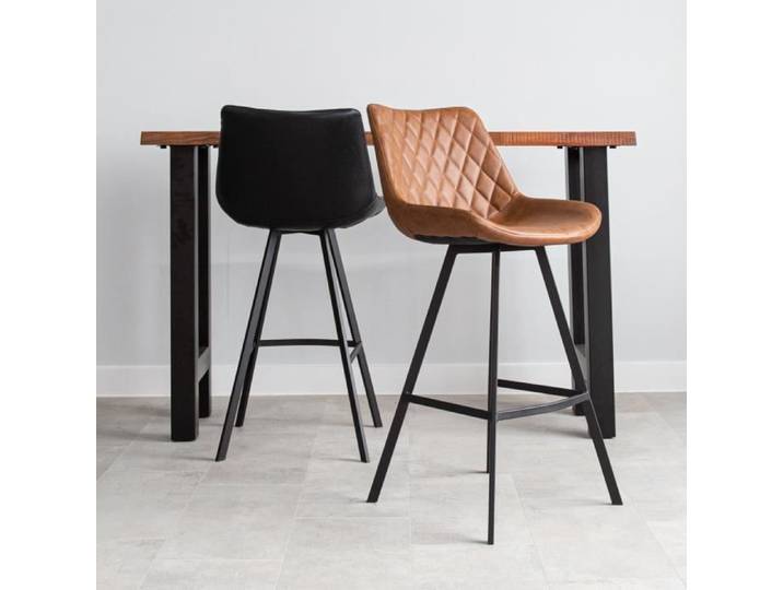 Tabouret de Bar - Juno - Marron - Cuir Artificiel - Métal - Style Industriel