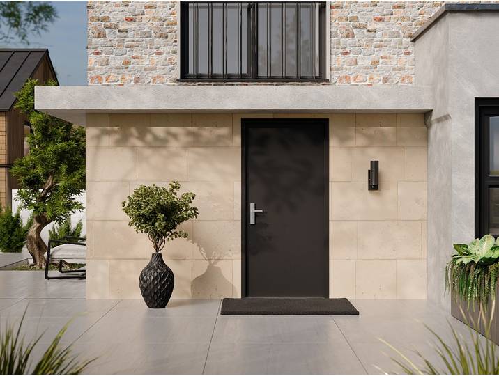Eingangstür aus Stahl, geschlossen, H207 x B100 cm, Anthrazit - Stärke 68 mm - Türanschlag rechts AGUEDA