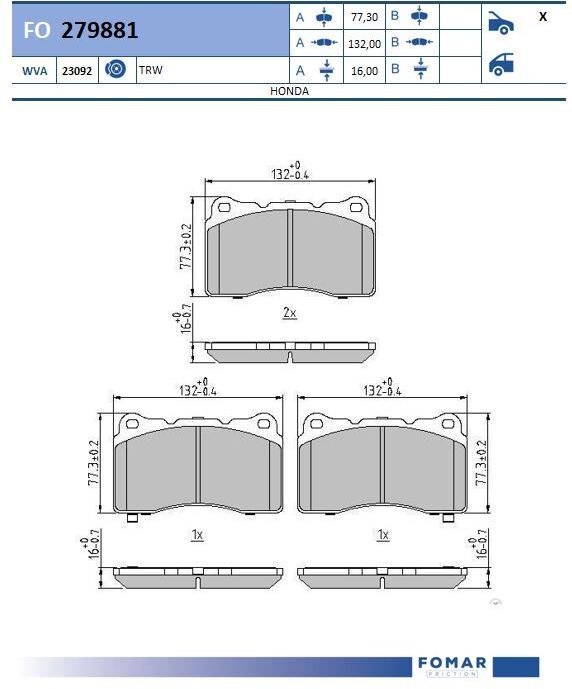Fomar Friction Fo 279881 Für Honda
