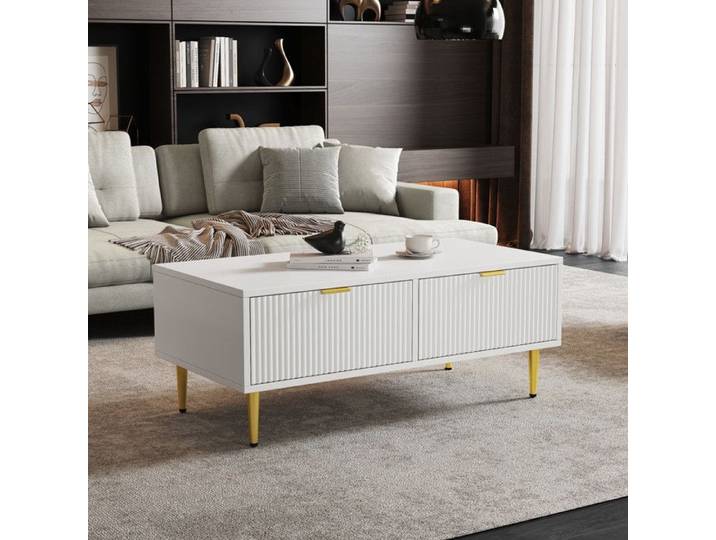 MODERNLUXE Table basse - 2 tiroirs - design rayures verticales - Blanc