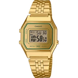 Chronograph CASIO VINTAGE, gold (goldfarben, grün), Armbanduhren, Damen, Chronograph, Quarzuhr, Armbanduhr, Damenuhr, Digitaluhr, Edelstahlarmband